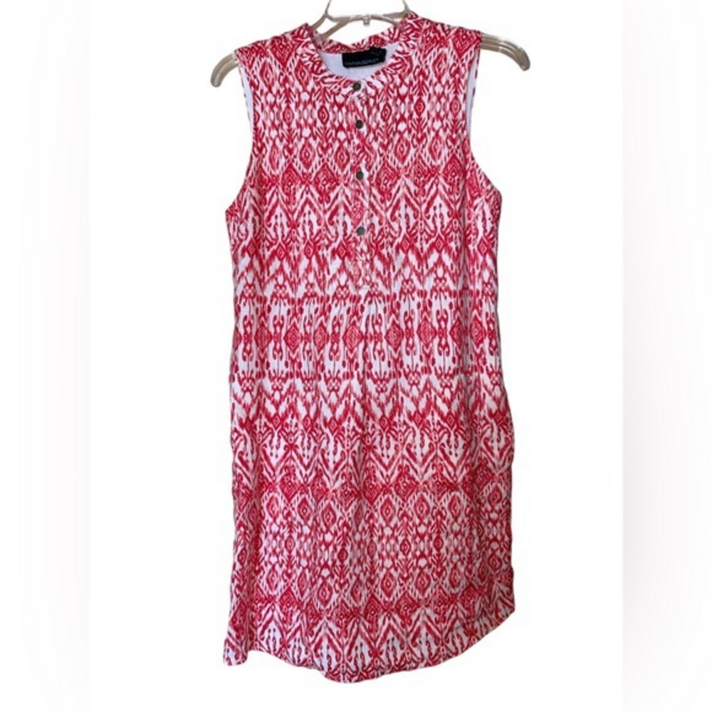Cynthia Rowley Sleeveless Linen Sheath Dress Lined Abstract‎ Red White Size 6